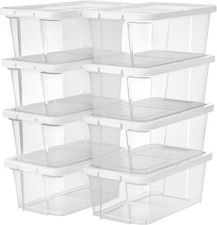 SONGMICS Shoe Boxes with Lids, Set of 8, Stackable Clear Shoe Organiser
