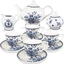 Elegant Blue and White Floral Tea Set. New  ..
