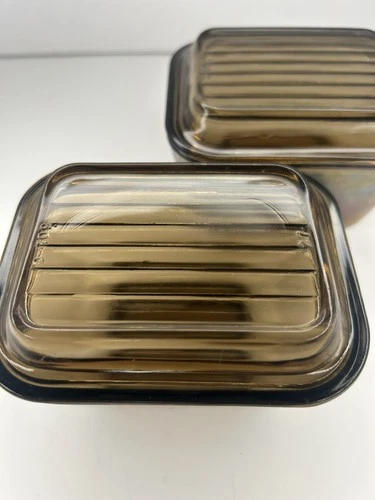 Vintage PYREX Refrigerator Dish Amber Brown Visions 350ml SET OF TWO