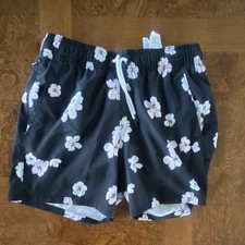 Hollister 4-W Stretch Floral Black Swim Shorts Drawstring Men's Size S