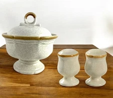 Mikasa Japan Stoneware Sugar Bowl & Shakers Set Glossy Finish Discontinued VTG