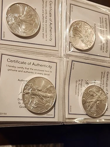 4 2020 american silver eagle uncirculated one dollar Coins