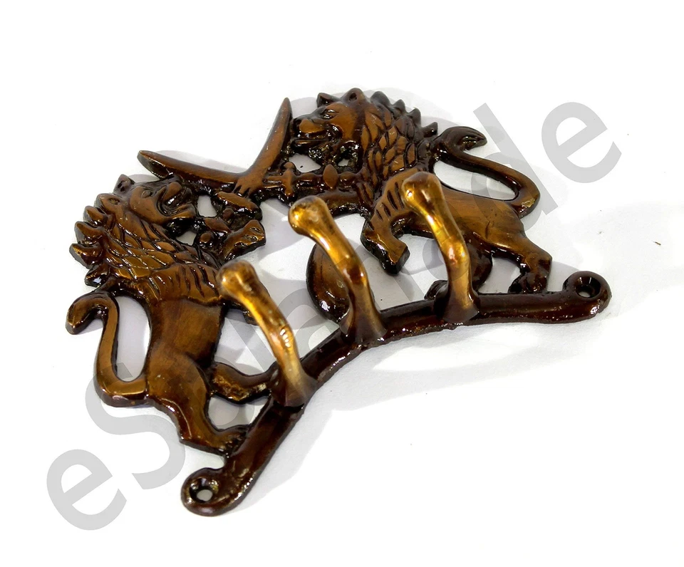 Soporte para llaves de latón para leones de lucha | Gancho para colgar llaves, soporte para llaves de pared, llave... Foto 2 de 4