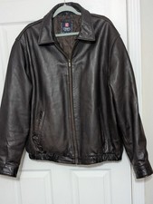 Chaps 100% LEATHER Full Zip Bomber Jacket Men...