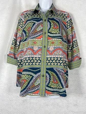 Gretchen Scott Top Women’s Small Green Red Button Up Long Sleeve Paisley NWOT