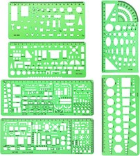 6-Piece Clear Green Plastic Measuring Templates for Accurate Geometry Drawing