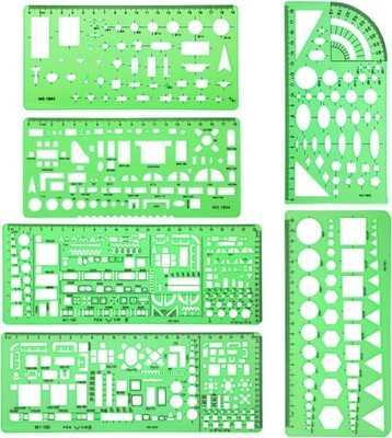 6-Piece Clear Green Plastic Measuring Templates for Accurate Geometry Drawing