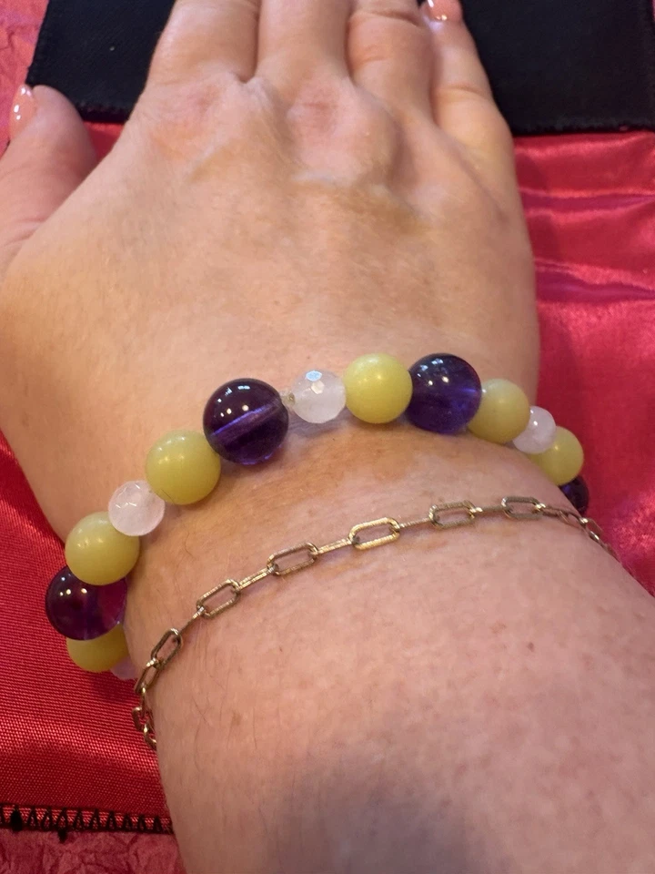 Nuevo Brazalete Facetado Birmania Ámbar Amatista Miel Jade y Cuarzo Rosa Foto 2 de 4