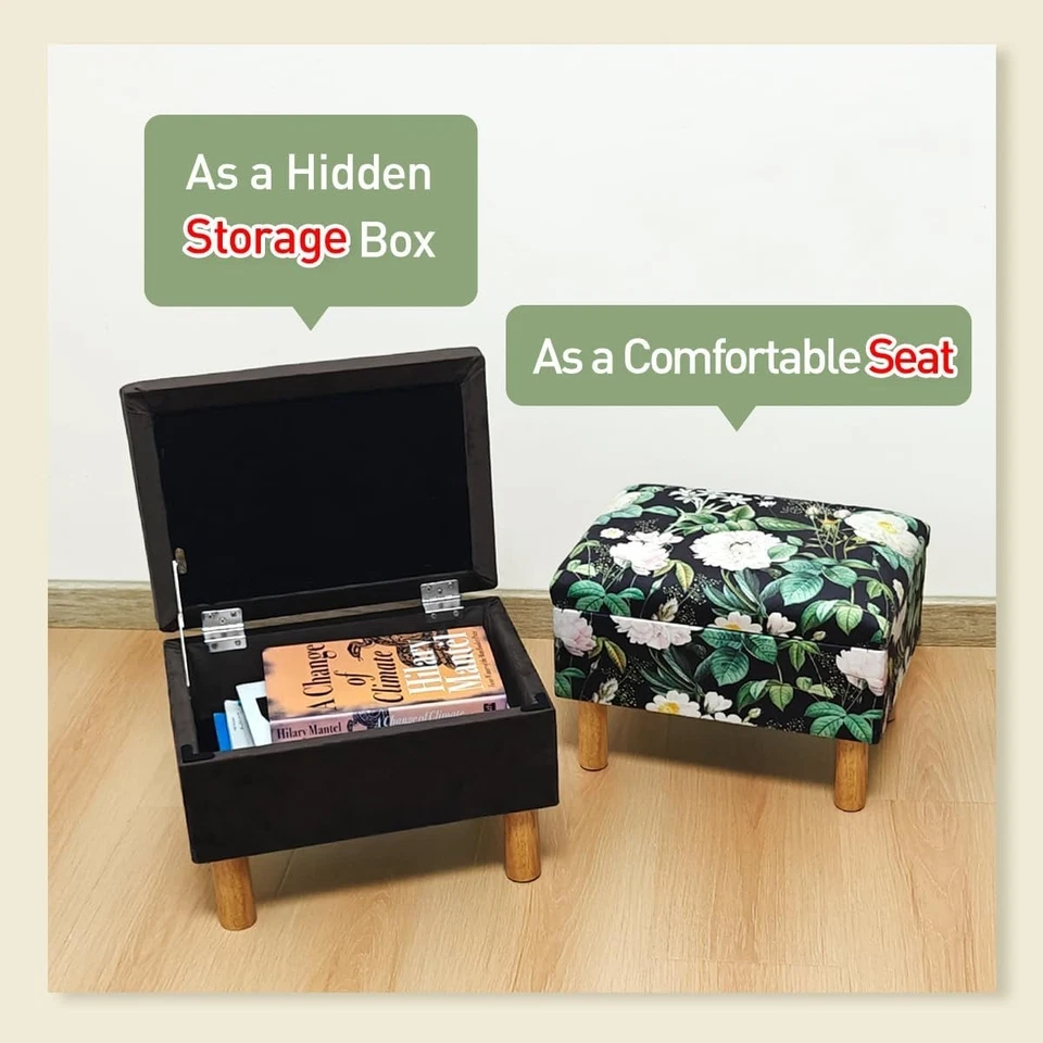 Storage Ottoman Footrest Stool – Hidden Storage & Cushion Top, Grey - Image 2 of 4