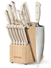 CAROTE 14 Pieces Knife Set W/ Wooden Block Stainless Steel Knives NEW