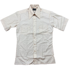 Mens Vintage 70s JC Penney Short Sleeve Button Disco Big Collar Mod Shirt Small