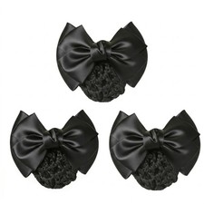 3 Pcs Hair Snood Net Bowknot Decor Barrette Elastic Mesh Hair Bun Cover Satin