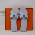 38 NEW HERMES ORAN H SANDALS SLIPPERS CLASSIC EPSOM Bleu Glacier