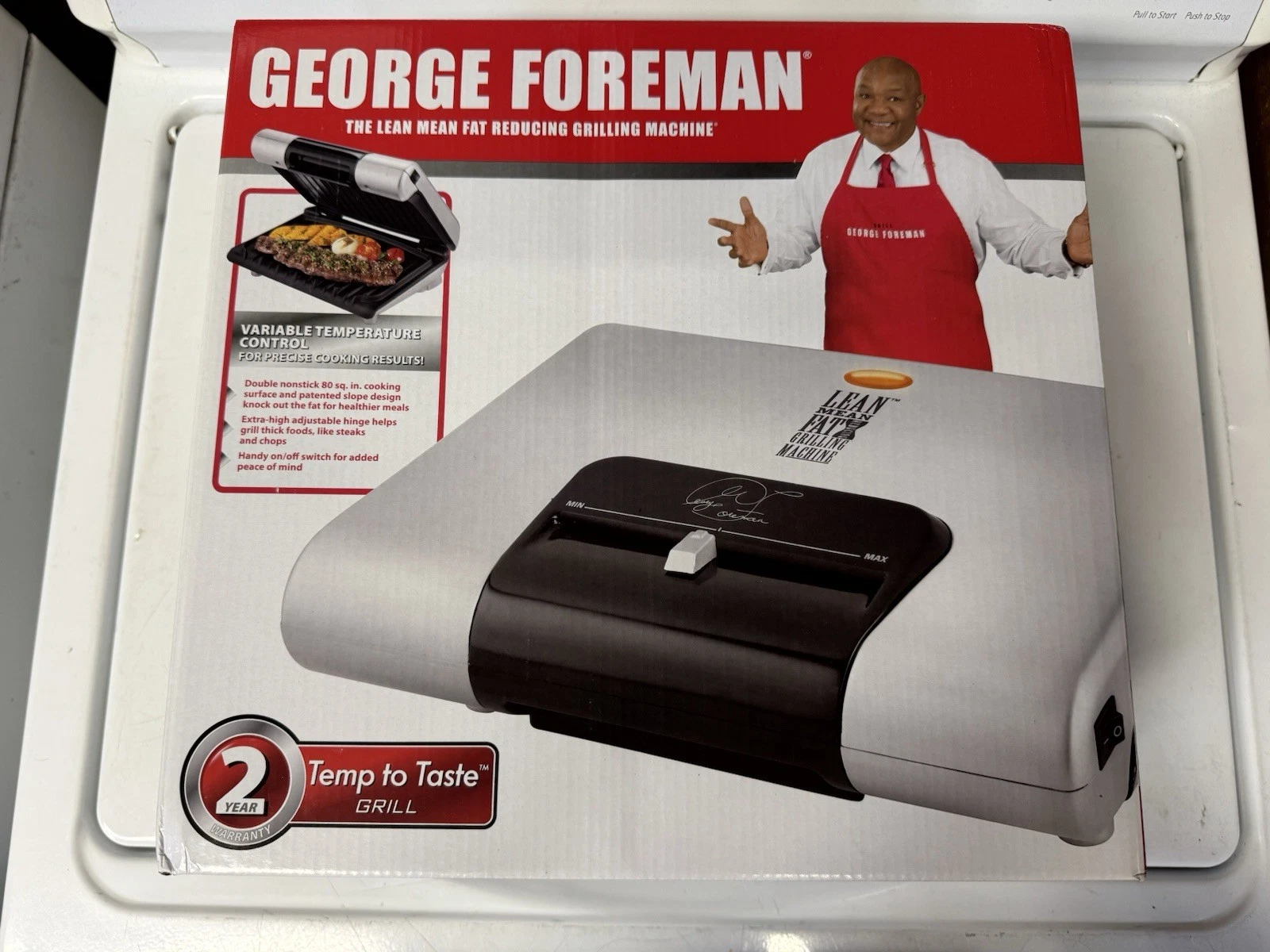 George Foreman Grill Model GLP80V 80 Sq In Cooking Surface NIB Lean Mean Fat Red