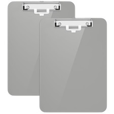 Plastic Clipboard With Pen Holder Gray 8.5x11 Letter Size Pack 2 Low Profile