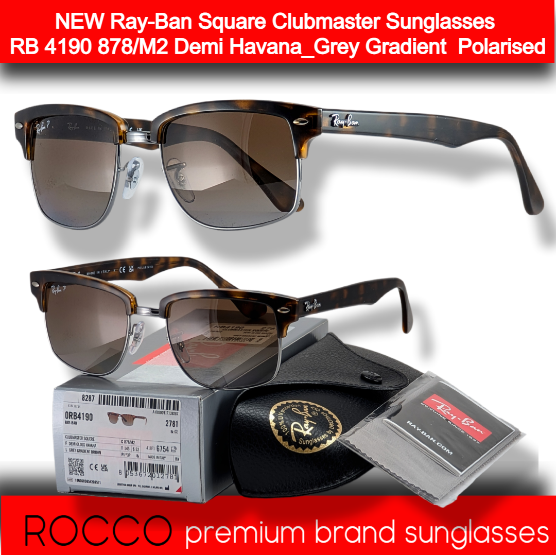 Ray-Ban Square Clubmaster Sunglasses 4190 878/M2 Demi Havana_Grey Grad Polarised