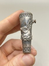 Antique BOUTONNIERE Flower Holder For Hats Pin Gamsbart Silver Tone Elk