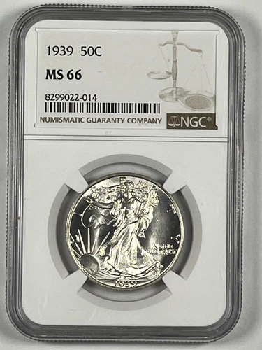 1939 Walking Liberty Half Dollar : NGC MS66 Blazing White