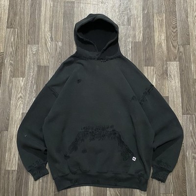 VINTAGE Distressed Russel Faded Black Hoodie 