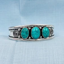 925 Sterling Silver Natural Blue Turquoise Gemstone Jewelry Cuff Bracelet