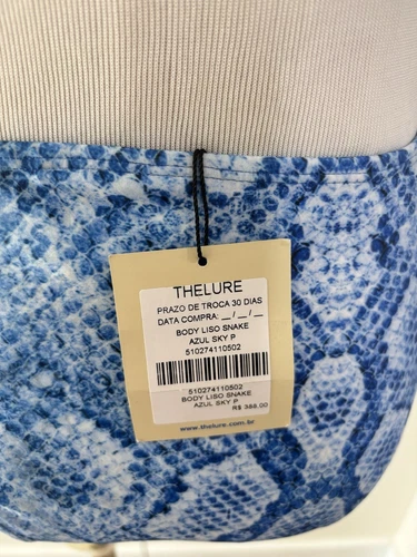 The Lure Blue Snake Print One Piece Bathing Suit, Long Sleeve Open Back - Picture 6 of 6