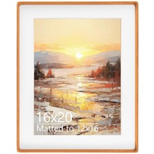 16x20 Picture Frame in Natural Teak Wood, Solid Wooden Photo Frames Matted to...