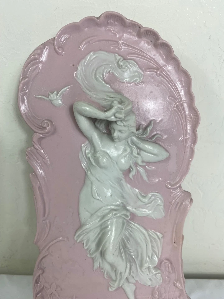 Jasperware antigo/neoclássico/mulheres flutuantes/noite/ morcego/rosa/bisque/arte de parede - Imagem 4 de 4