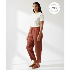 Eileen Fisher Washed Organic Linen High Waist Lantern Pants Maroon Women L