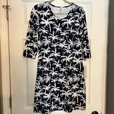 Lulu-B Shift Dress Nylon Spandex Palm Tree Coastal UPF 50 Navy White XS