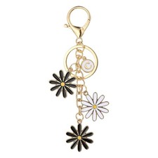 Flower Initial Letter Keychain Daisy Flower Bag Charms Letter-C , Black/White