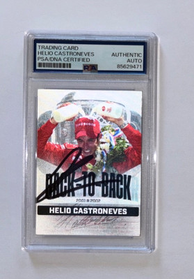 HELIO CASTRONEVES SIGNED INDY 500 LENTICULAR CARD INDIANAPOLIS BACK TO BACK PSA