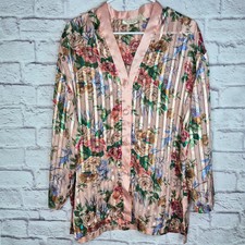 Vtg 80s Victoria Secret Gold Label Floral Satin Stripe Sleep Shirt Top Medium M
