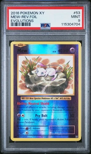 2016 POKEMON XY EVOLUTIONS #53 MEW-REVERSE FOIL PSA 9