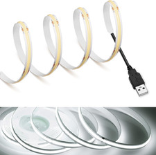 Cob LED Strip Lights 6000K Cold White USB Powered 5V Flexible LED Tape Lights w