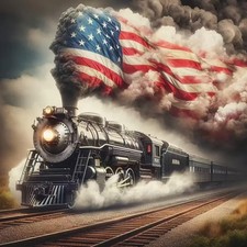 5D DIY Patriotic American Flag Diamond Painting Kits for Adults, Steam Locomotiv