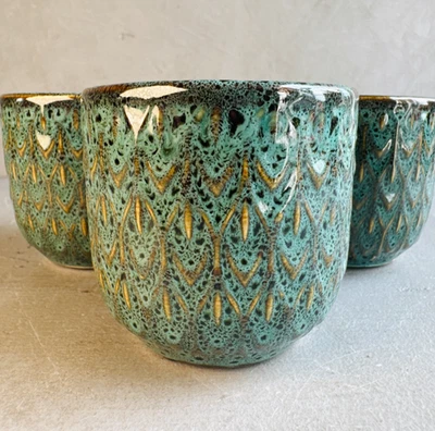 GGL Mini TURQUOISE JUNGLE Style Glazed Ceramic POT | Stylish Design | Modern Pattern