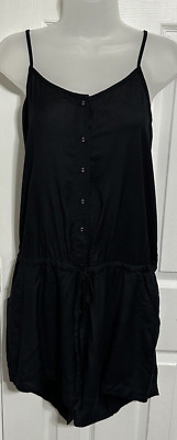 Mud Pie Women's Denver Shorts Romper Black Sz L NWT! Comfort Boho Linen Feel