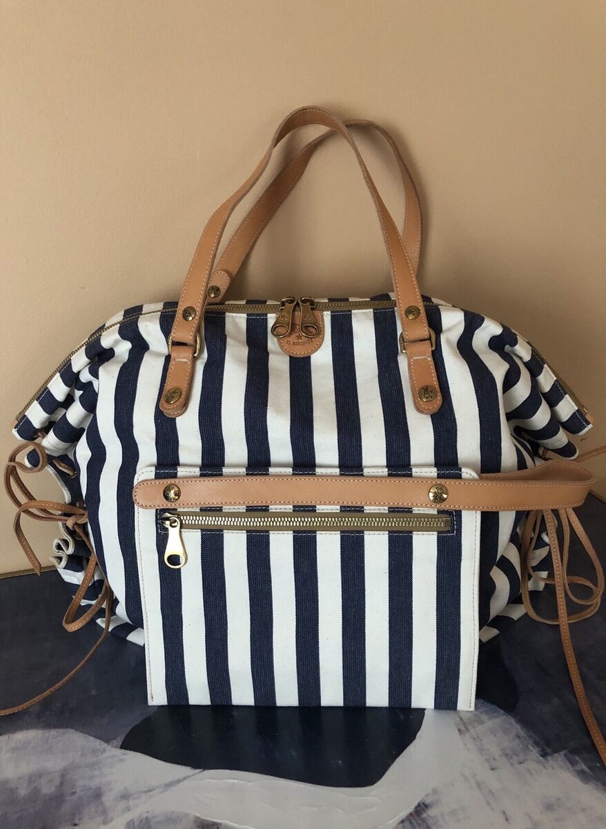 IL BISONTE Made In Italy Striped Canvas & Leather Tote Shoulder