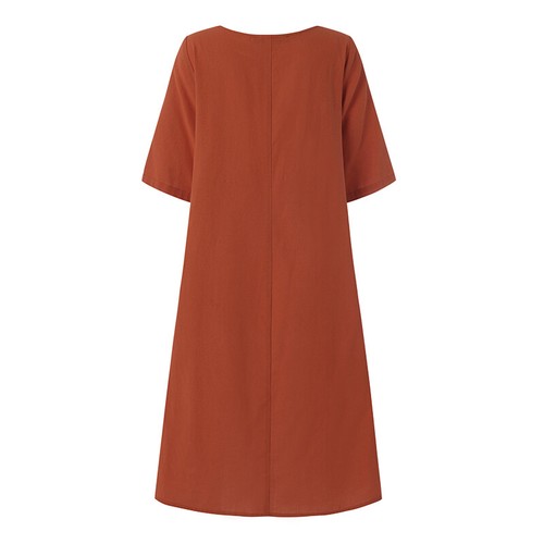 ZANZEA Women Summer Casual Loose Sundress Half Sleeve O-Neck Midi T-Shirt Dress - Picture 9 of 15