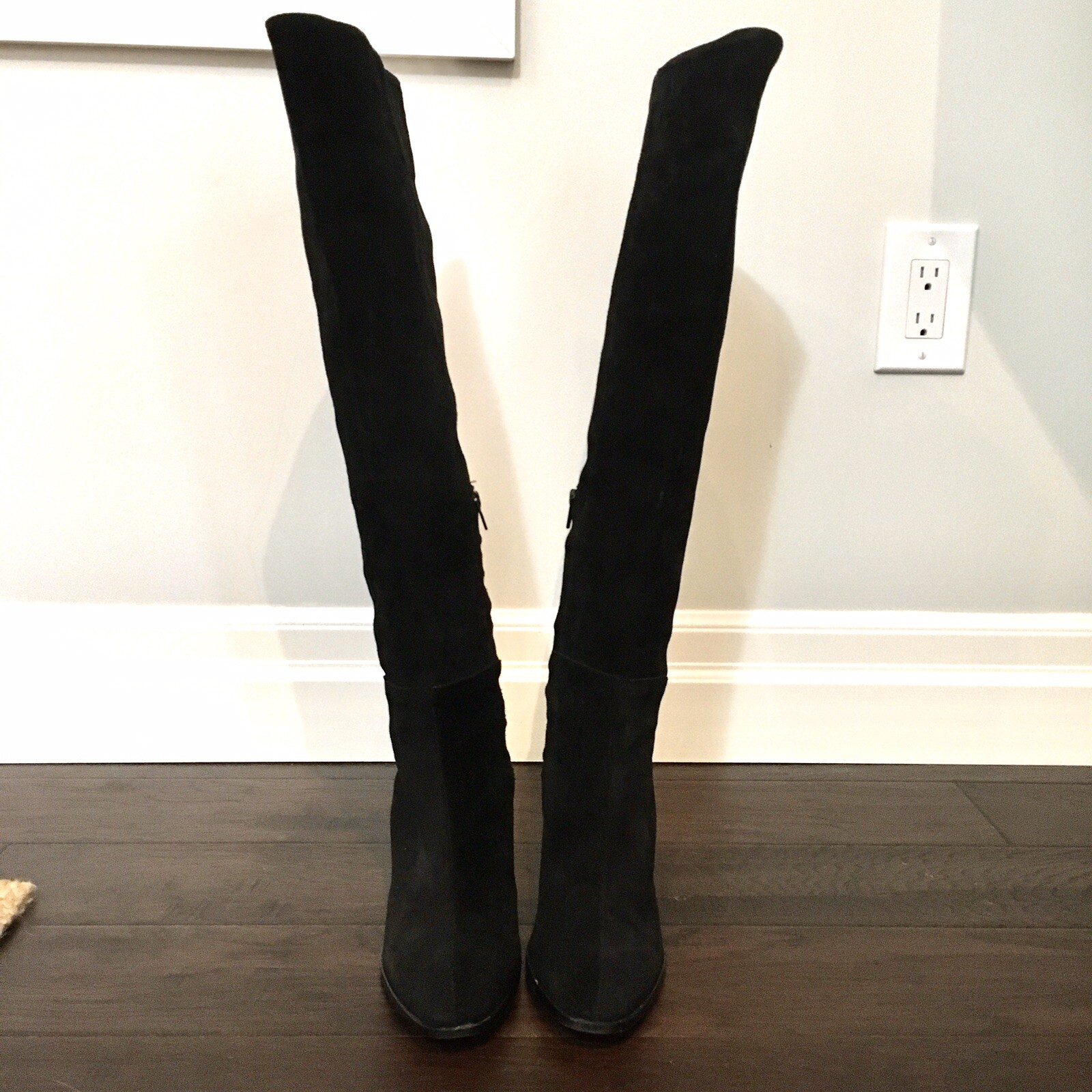 Blogger Fave!  Zara Suede Over The Knee Black Block Heel Boots *Sold Out!* 9.5 image 2