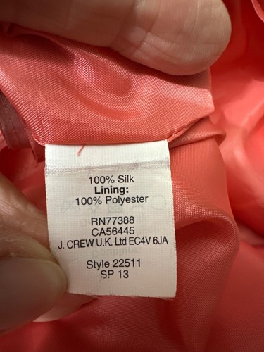 J. Crew Women's Coral Pink Tank Dress with a Ruffle Neckline 100% Silk Size 2 - Picture 10 of 11