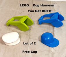New LEGO Dog Harness Leash Lot of 2 FREE CAPS Lime Green Standard Blue Big Dog
