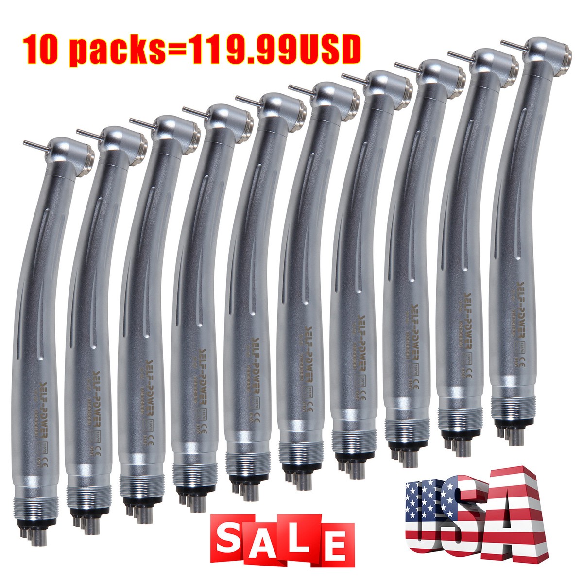 10 Pack Dental High Speed Handpiece – 4 Hole Push Button Turbine, NSK Style