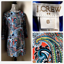 NWT J Crew Moonglow Blue Dress 0 Shift Paisley Print JCrew New