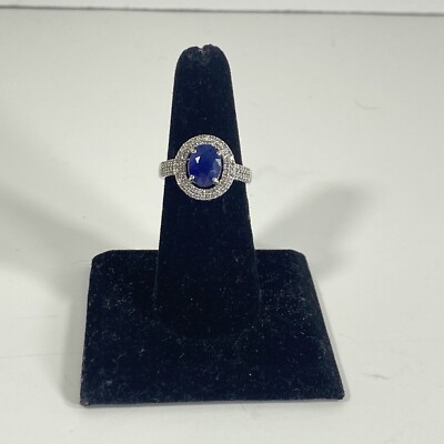 Sterling Silver 925 Blue Gemstone Rhinestones Cocktail Ring Size 8 AVP Marking