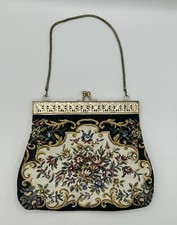 Vintage 1950's Floral Tapestry Clutch Purse Metal Frame Chain strap NEVER USED
