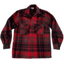 VTG Woolrich Sz 40 Wool Plaid Flannel Shirt Jacket Shacket Mens Red Black 70s
