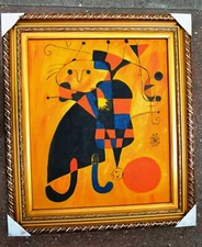 ABSTRACT HAND PAINTED  MIRO FIGURE N DOG FRONT SUN OIL PAINTING 24" REPRO F208