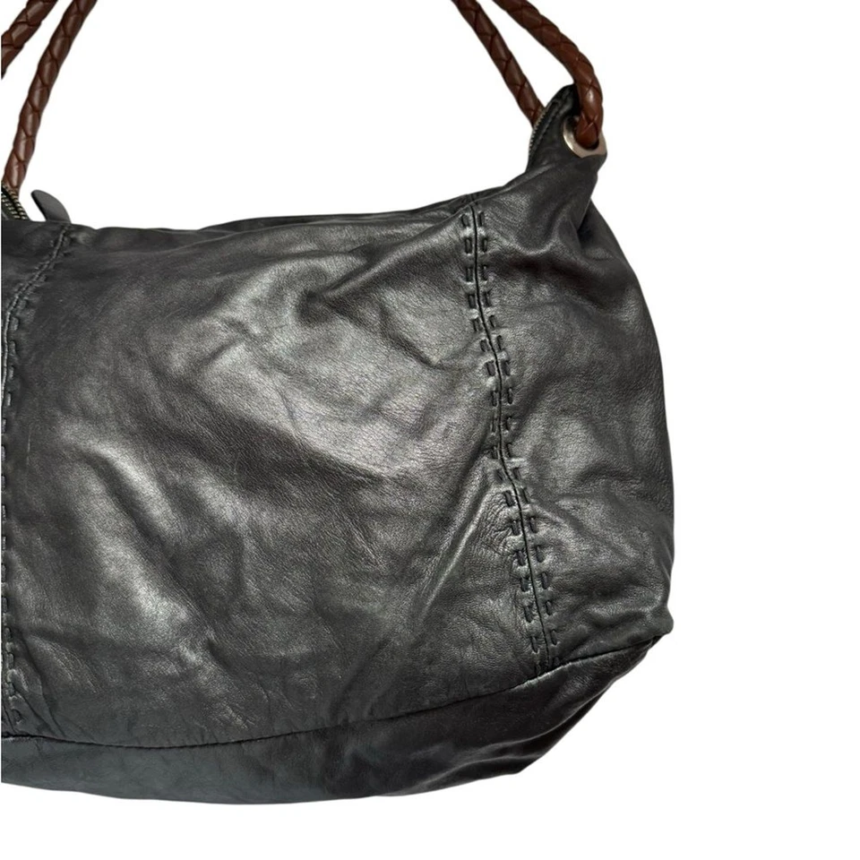 DESMO Monedero de cuero suave mantecoso con correas trenzadas, hobo, italiano Foto 4 de 4