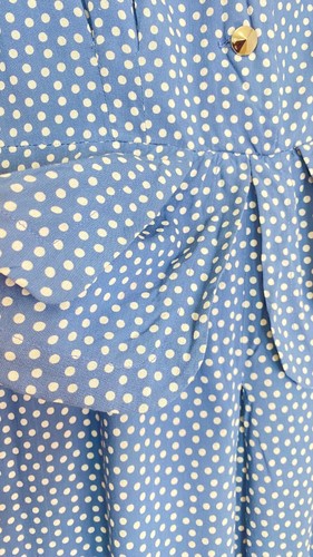 Vintage 1940s blue polka dot dress, white short sleeve peplum rayon midi 38 M L - Picture 4 of 15
